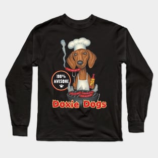 Funny cute Dachshund Doxie Chef with Dog with Wieners on grill Long Sleeve T-Shirt